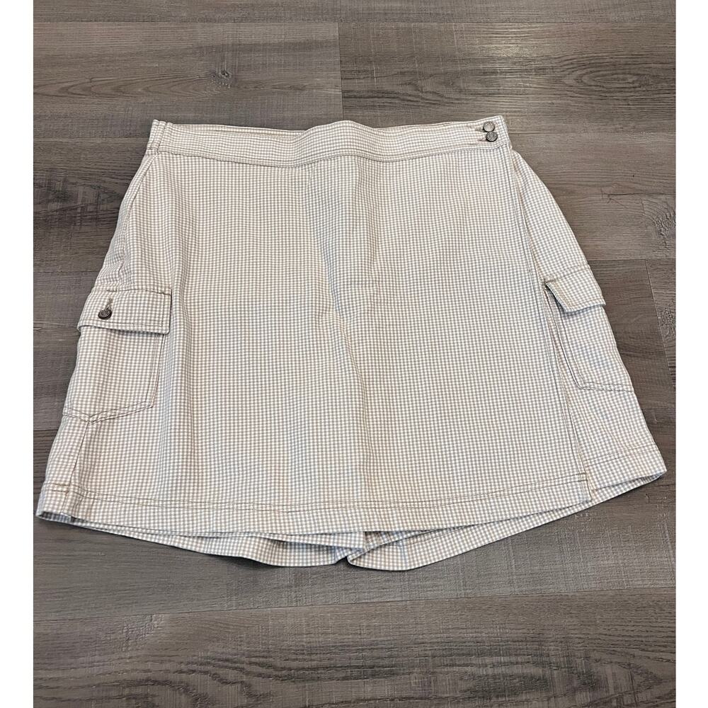 Vtg Bill Blass Tan Gingham High Waisted Cargo Skort